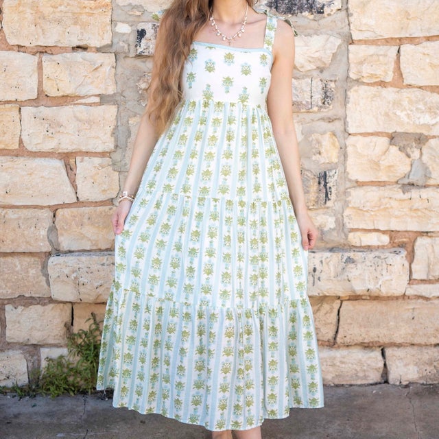 green emerald velvet dress The Bridget Embroidered Flower Dress in Green and Cream – Mae Threads  Clothing main image 1