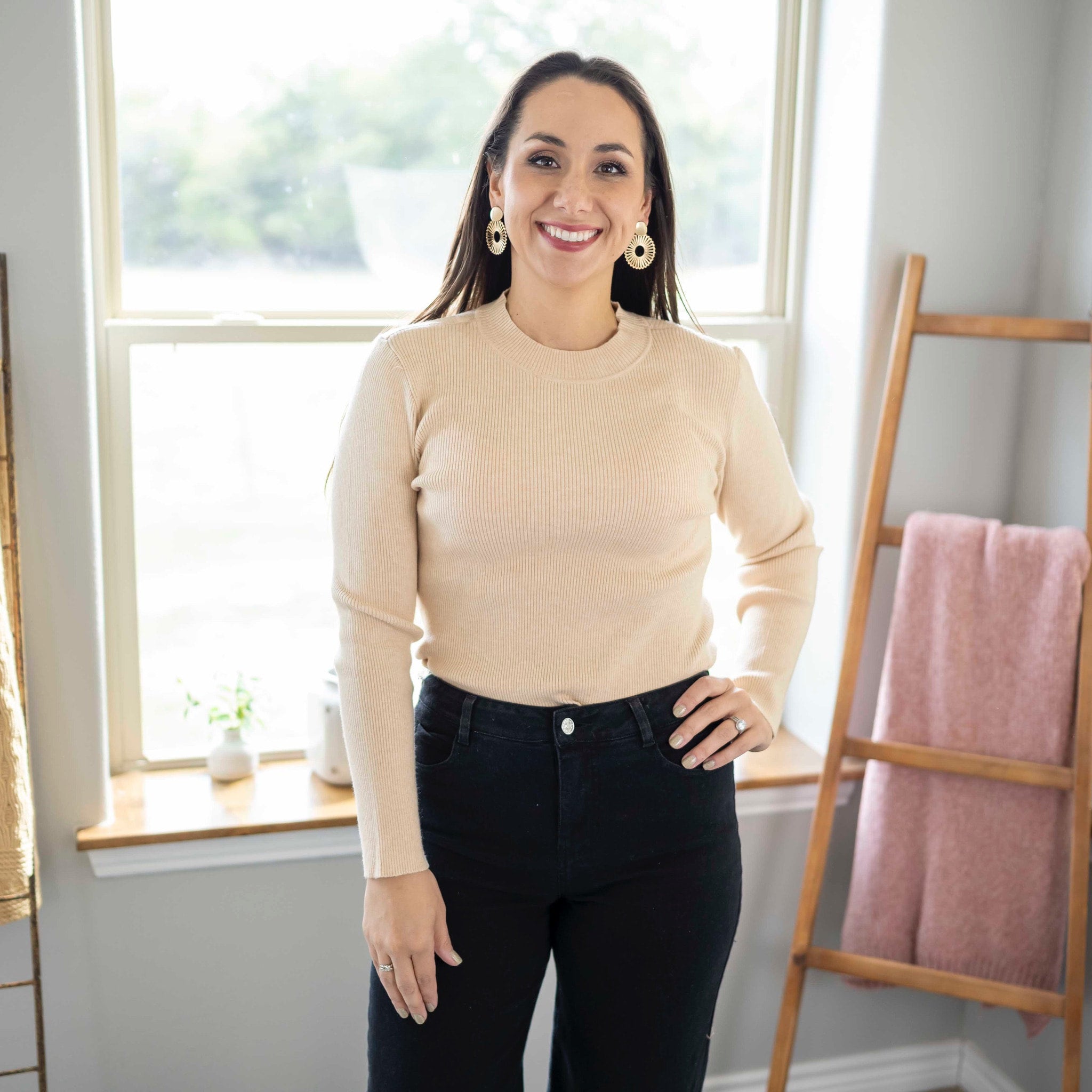 5902. Cream Speckled Mock Thin Sweater