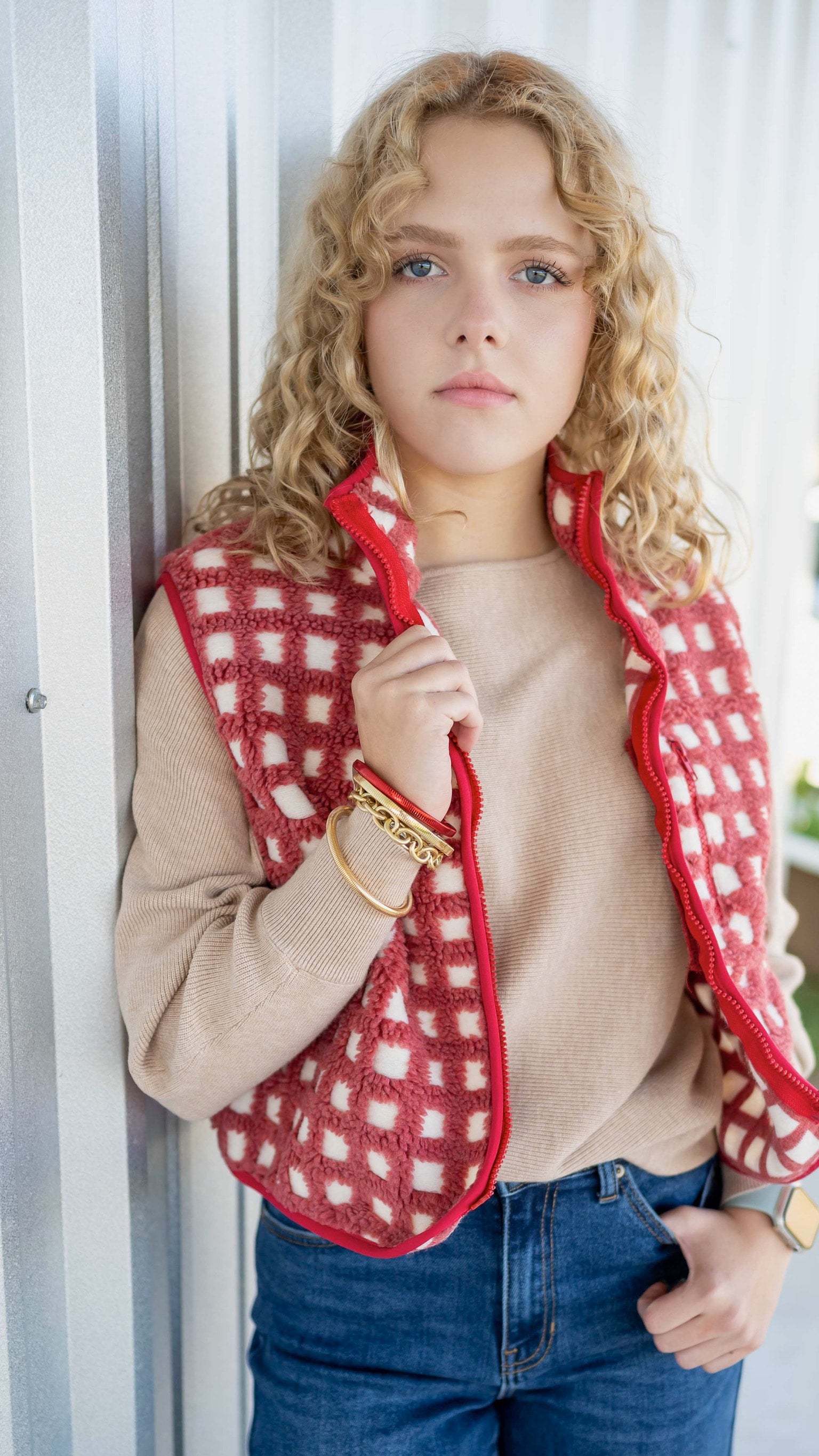 Red sherpa vest store