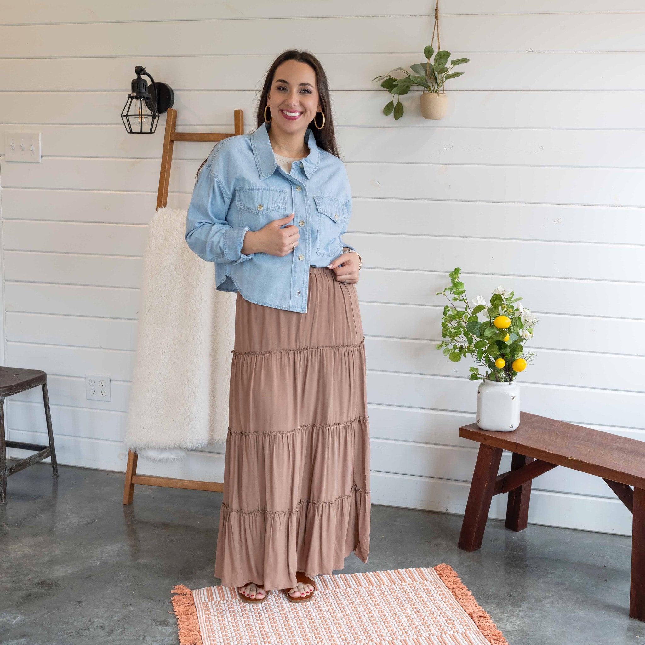 Tiered skirt brown cheap